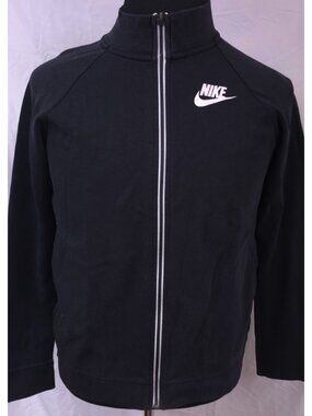 Nike Mens Medium Black Full Zip Ribbed Spell-Out Swoosh Logo Track Jacket
